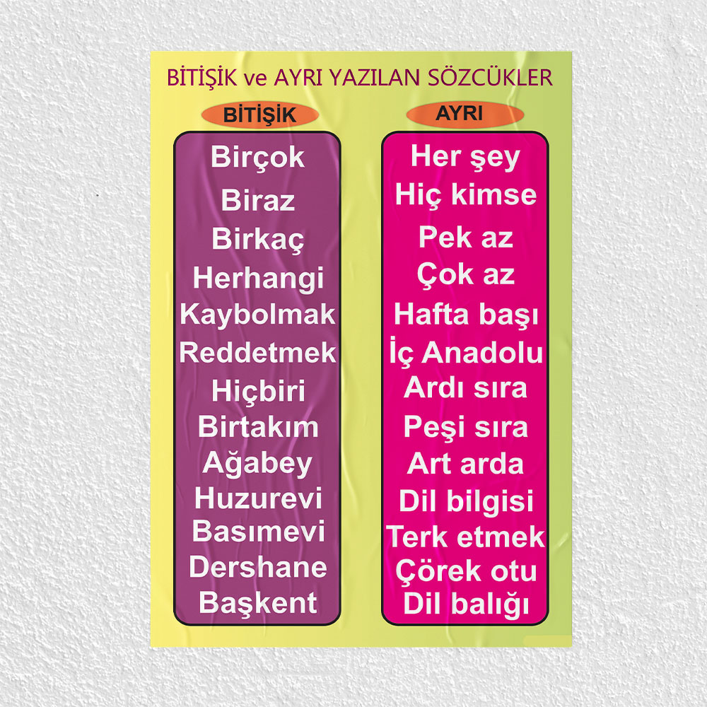 Bitişik ve Ayrı Yazılan Sözcükler Posteri- PO732