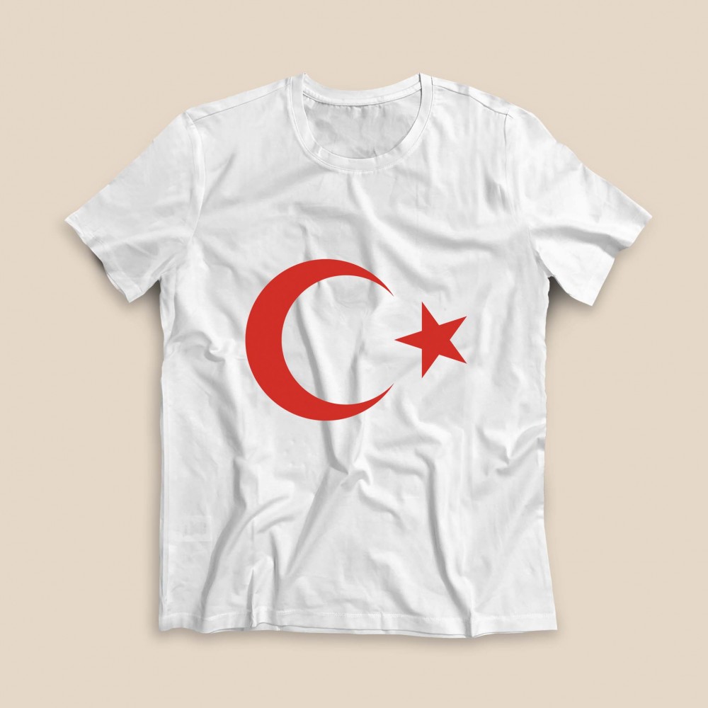 Ay Yıldız Baskılı Tişört - Beyaz - TS156