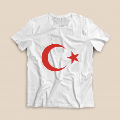 Ay Yıldız Baskılı Tişört - Beyaz - TS156