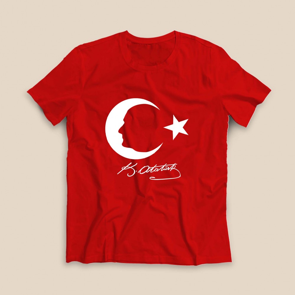 Atatürk Baskılı Tişört - Kırmızı - TS166