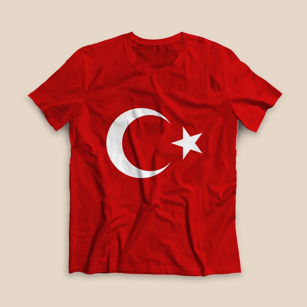 Ay Yıldız Baskılı Tişört - Kırmızı - TS157