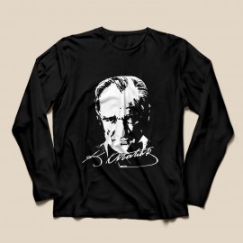 Atatürk Baskılı Tişört - Siyah - Uzun Kollu - TS855