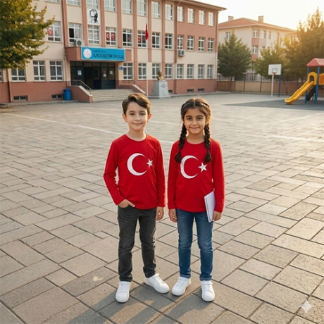 Ay Yıldız Baskılı Bayrak Tişört - Uzun Kollu - TS155