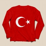 Ay Yıldız Baskılı Bayrak Tişört - Uzun Kollu - TS155